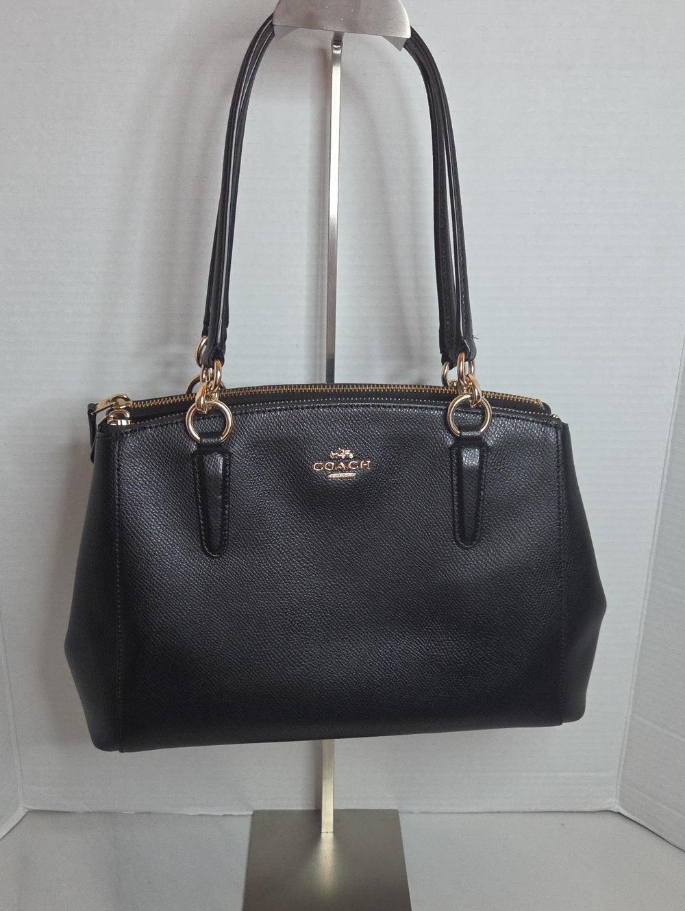 Coach Black Pebbled Leather Shoulder Tote with Gold Hardware